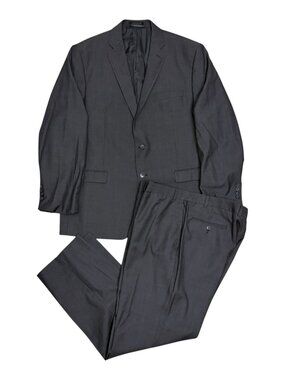 CALVIN KLEIN WOOL Mens Suit Pinstripe Grey Luxury Business Blazer Pants Mens 46R